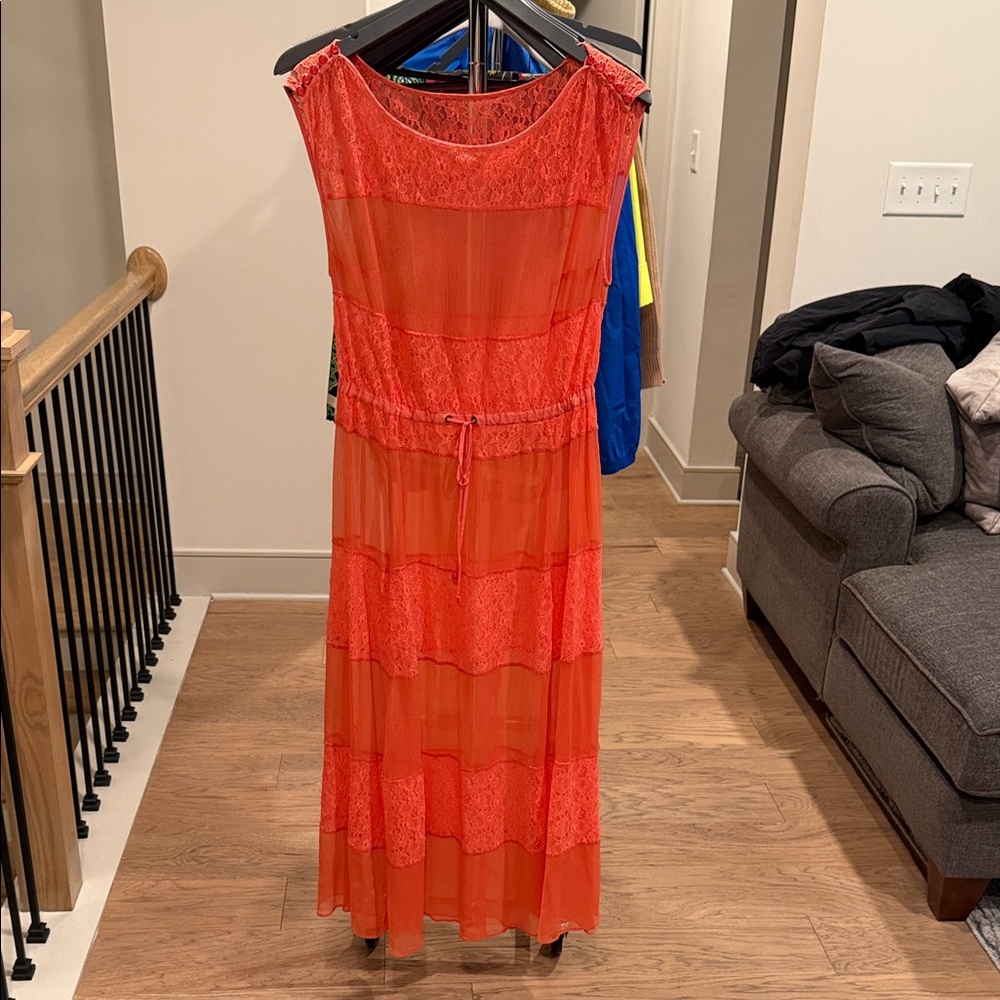 Elegant Coral Lace Women Dress - Picture 5 of 5